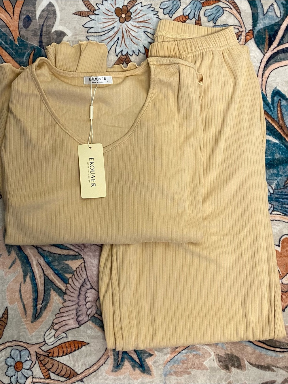 Ekouaer Khaki Ribbed Knit Lounge Set Small NWT